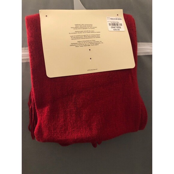 St. John's Bay Red Scarf, Hat, and Gloves Set - Picture 2 of 3